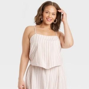 A New Day Stripe Tie Back Linen Blend Top